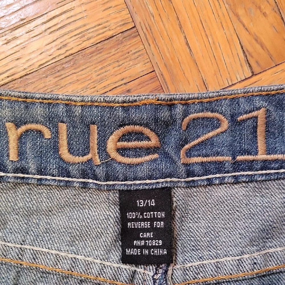 Rue21 Y2k Distressed Blue Denim Micro Mini Skirt Size 13/14 Deadstock